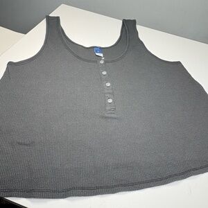 NWOT Old Navy Tank Top Womens Size M Gray Cropped Sleep Henley Waffle Knit